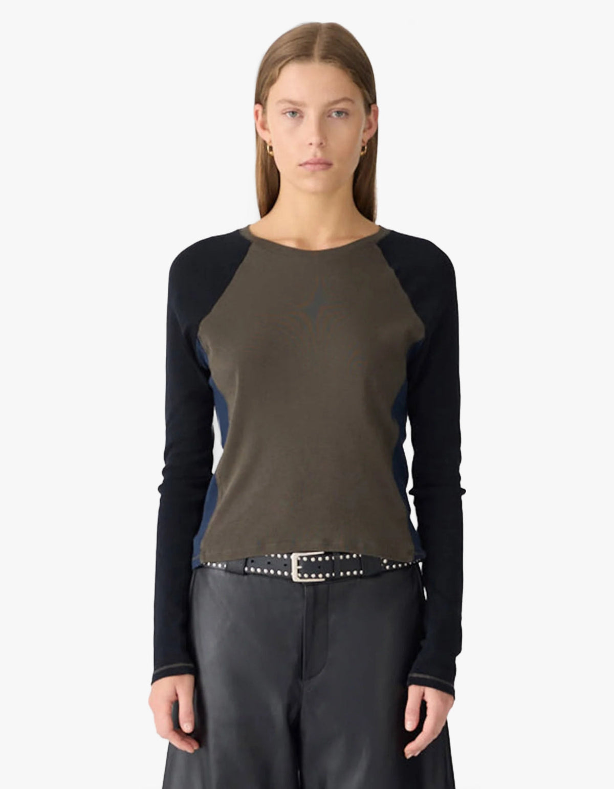 Paneled Baby Long Sleeve T-Shirt - Ash/Black/Blue Ink