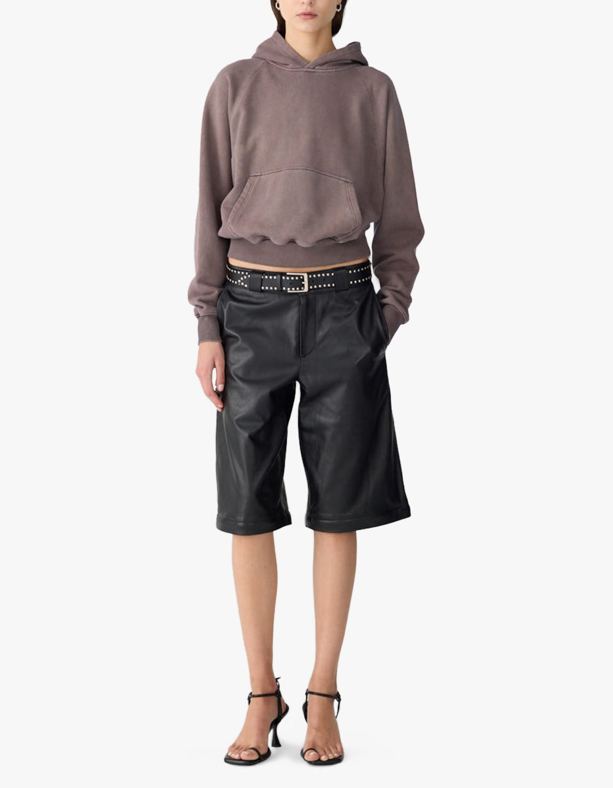 Fleece Cropped Hoodie - Washed Carob