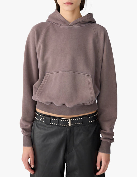 Fleece Cropped Hoodie - Washed Carob