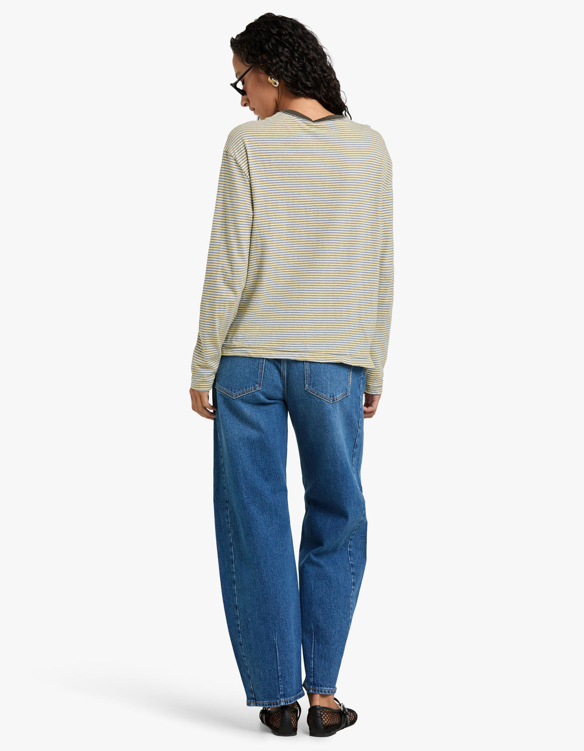 Stripe Boyfriend Htg L/S T-Shirt - Yellow/Purple