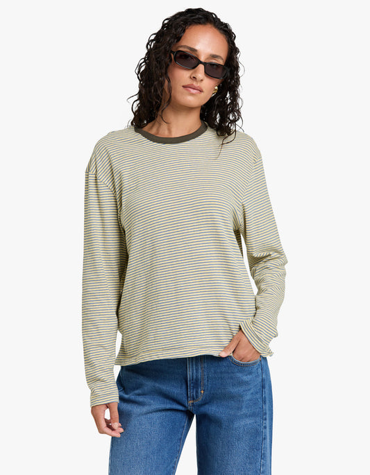 Stripe Boyfriend Htg L/S T-Shirt - Yellow/Purple