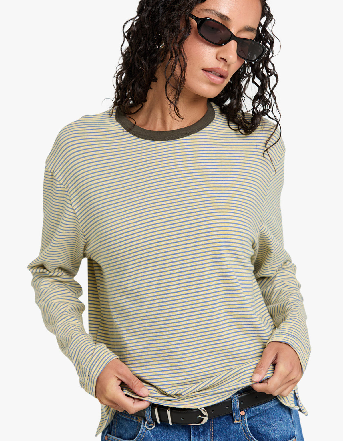 Stripe Boyfriend Htg L/S T-Shirt - Yellow/Purple