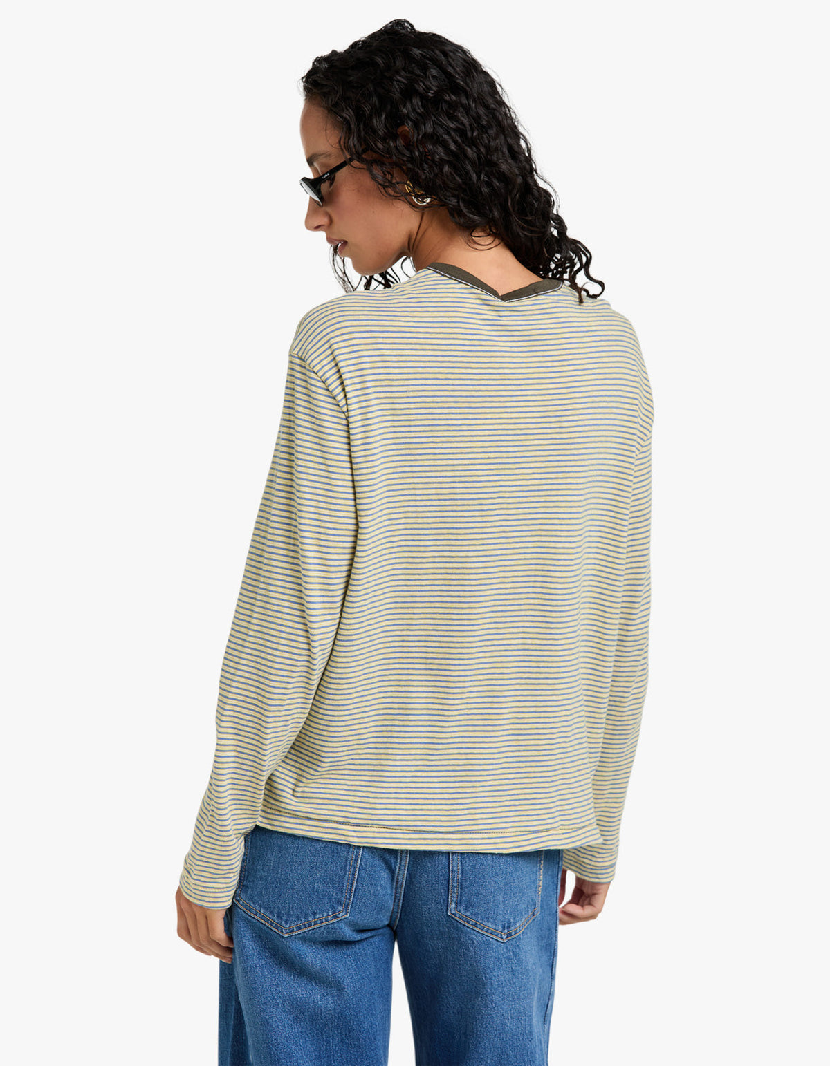Stripe Boyfriend Htg L/S T-Shirt - Yellow/Purple