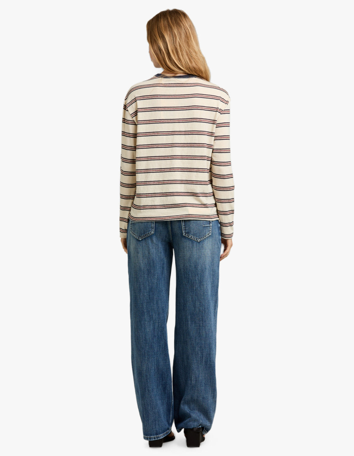 Stripe Boyfriend Htg L/S T-Shirt - Navy/Red/Natural