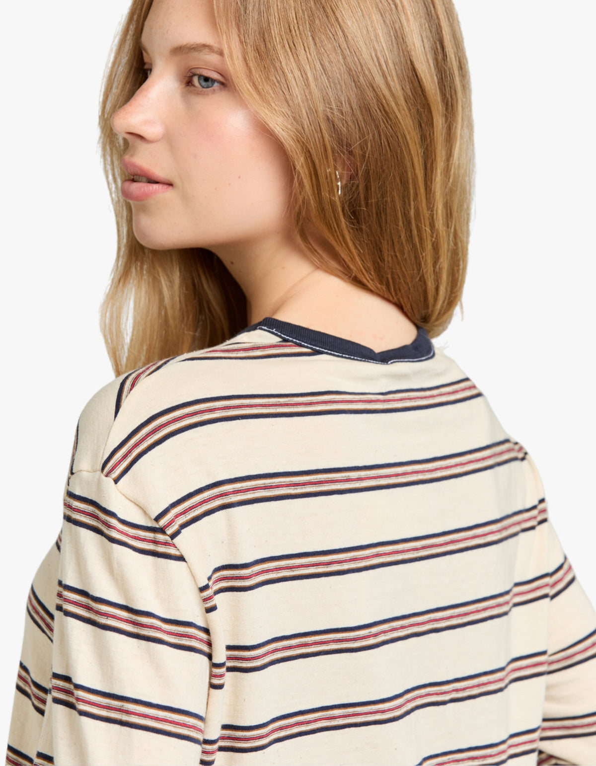 Stripe Boyfriend Htg L/S T-Shirt - Navy/Red/Natural