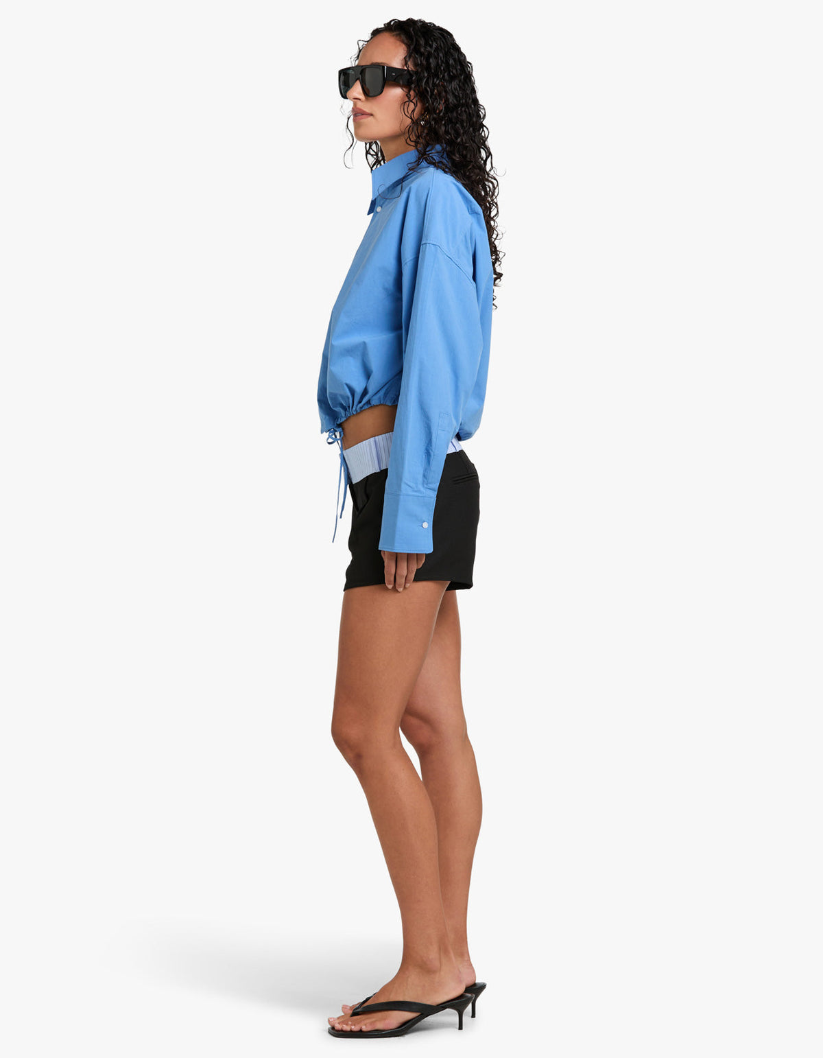 Crushed Cotton Gathered Shirt - Cornflower