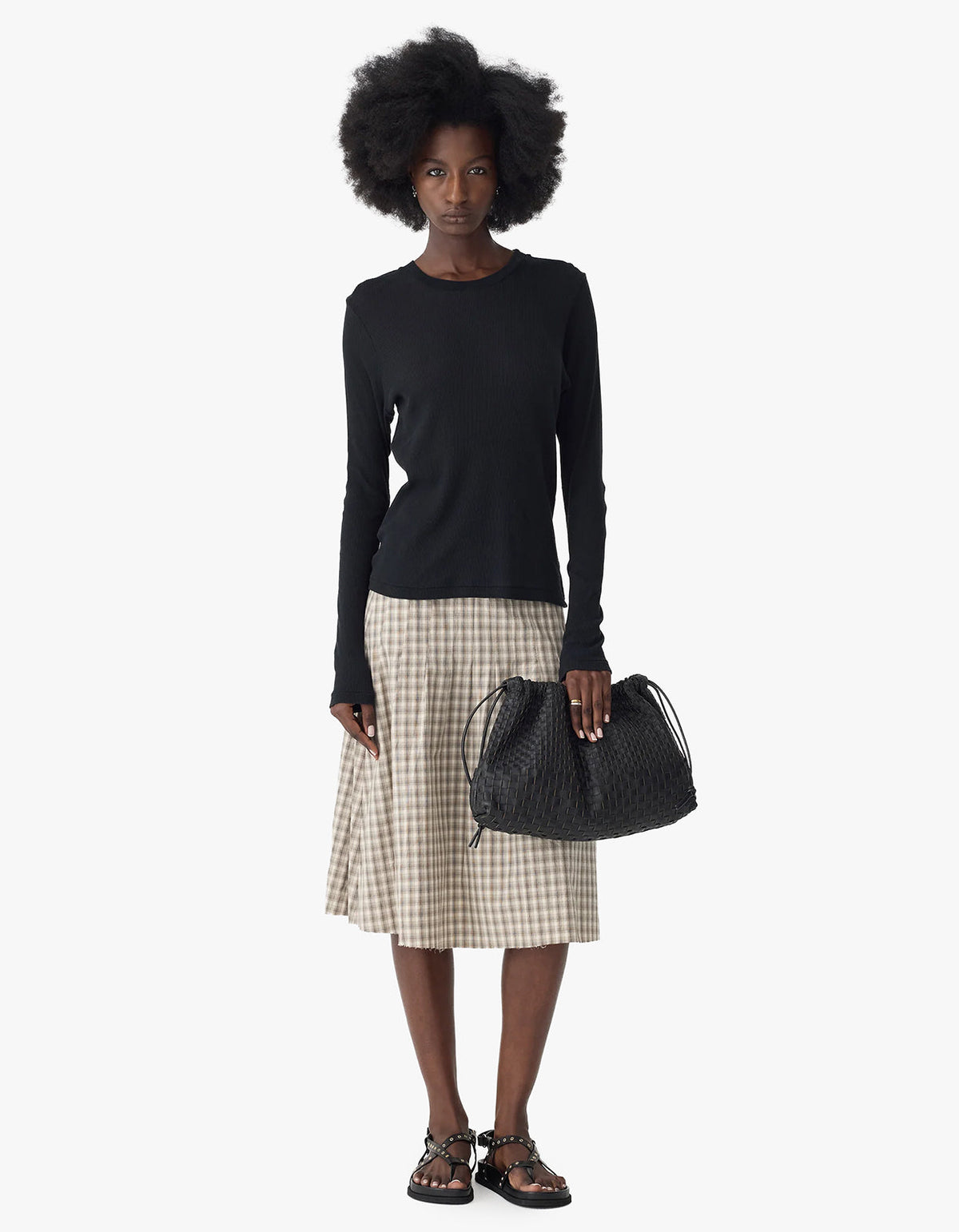 Sheer Rib L/S T-Shirt - Black