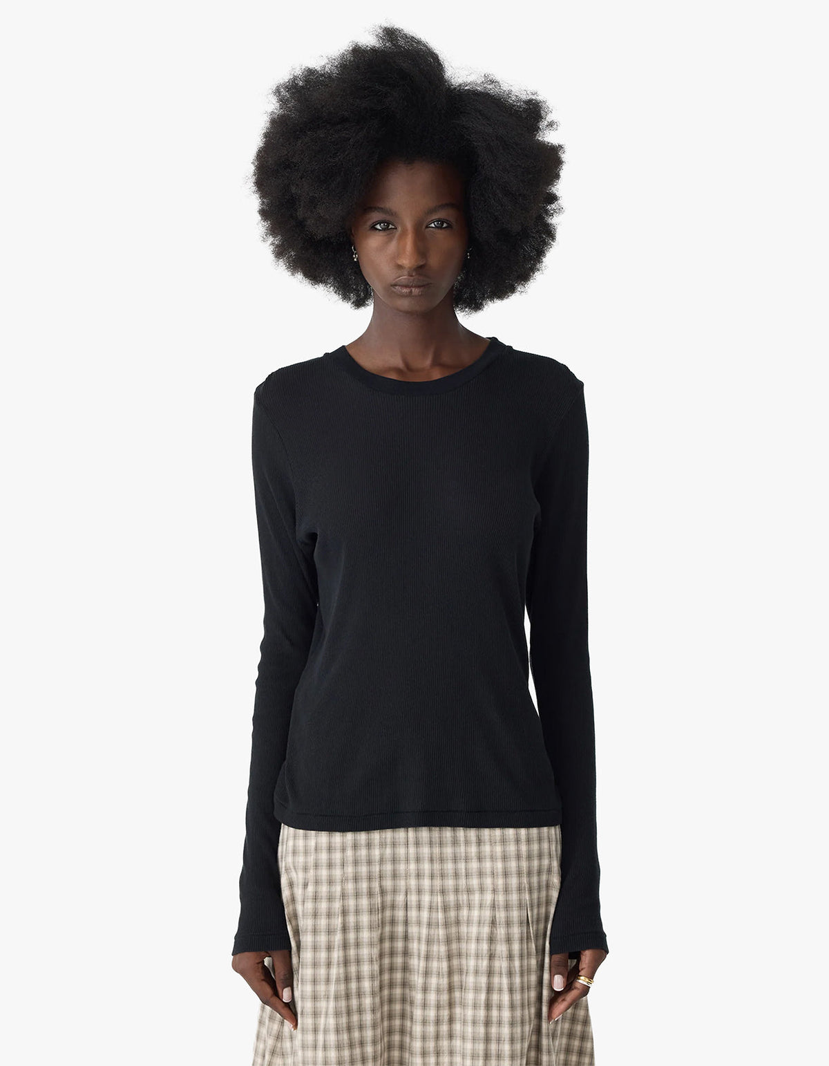 Sheer Rib L/S T-Shirt - Black