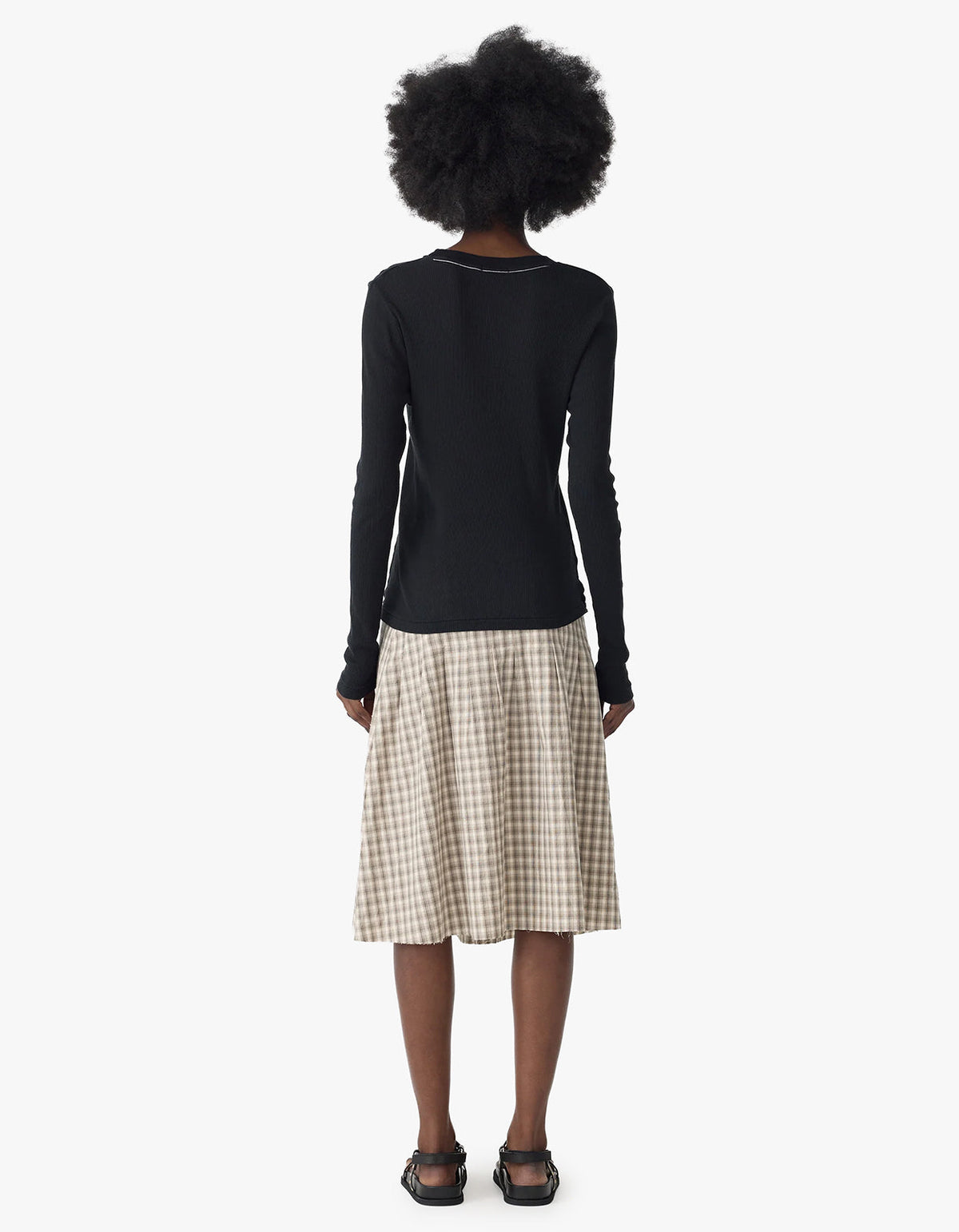 Sheer Rib L/S T-Shirt - Black
