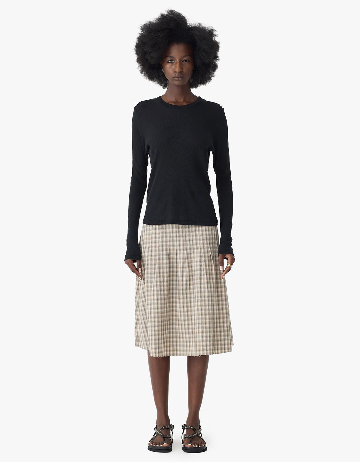 Sheer Rib L/S T-Shirt - Black