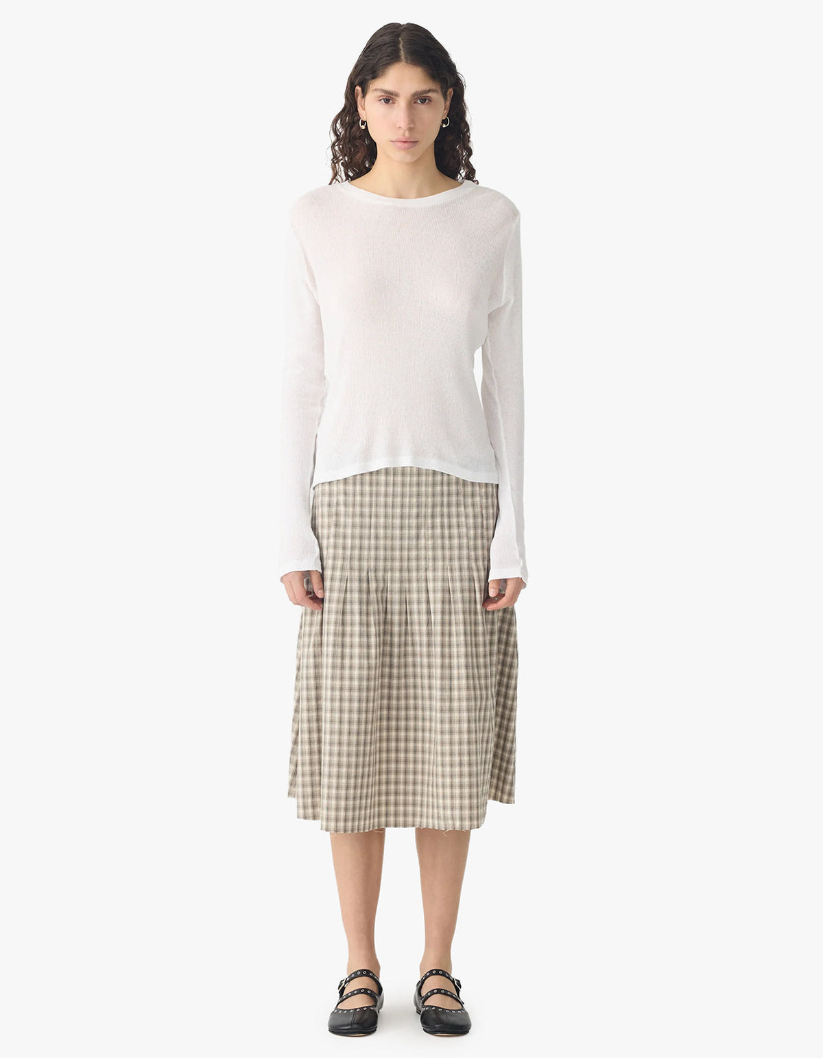 Sheer Rib L/S T-Shirt - White