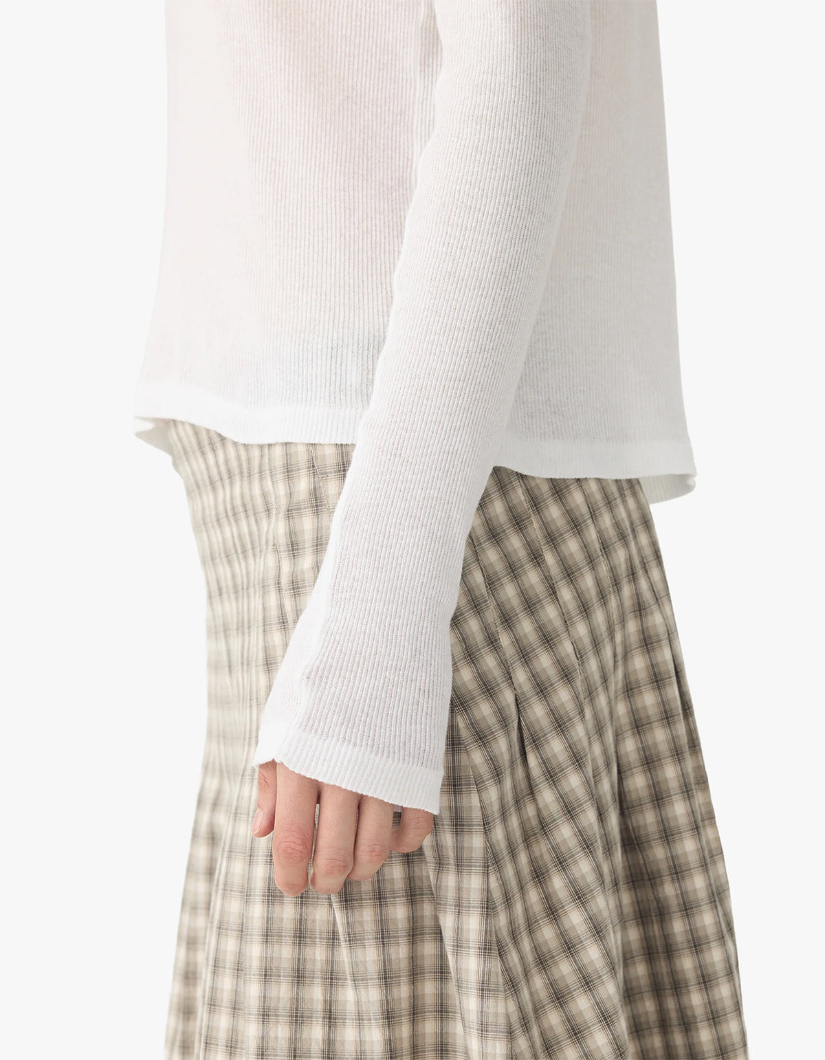 Sheer Rib L/S T-Shirt - White