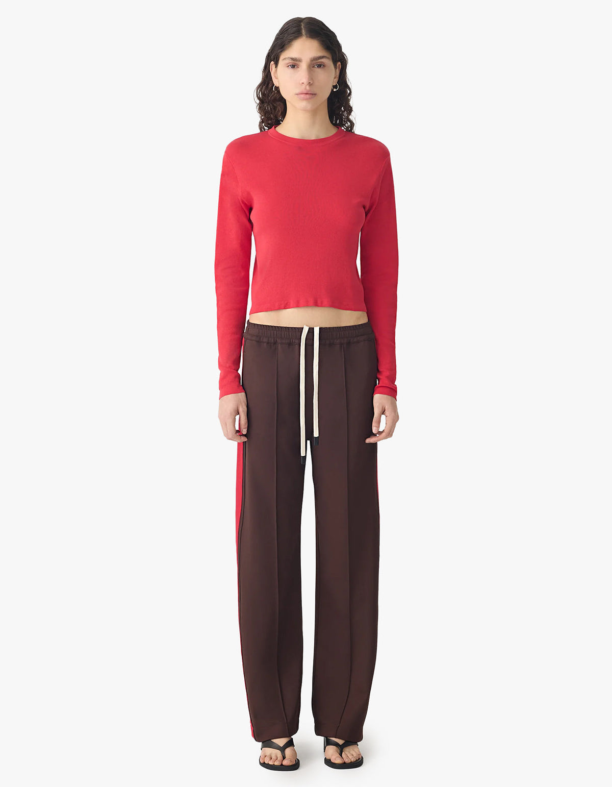 Twill Stripe Detail Pant - Carob / Red