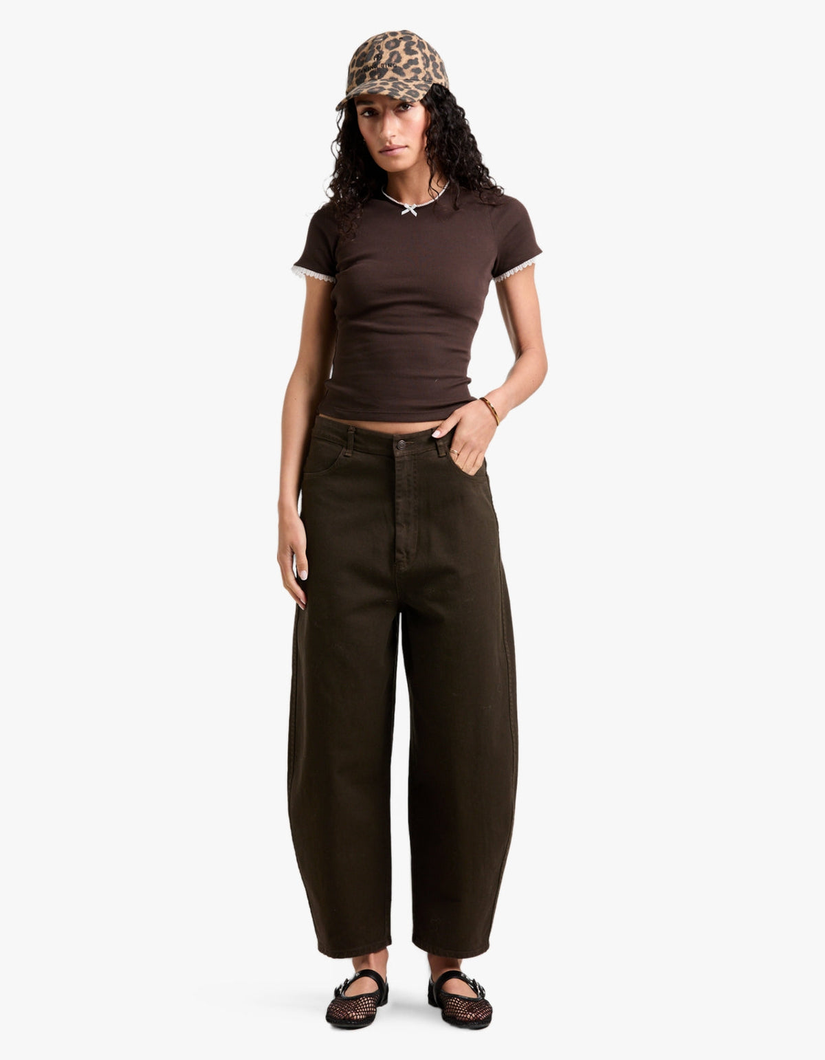 Cotton Twill Barrel Leg Pant - Chocolate Brown