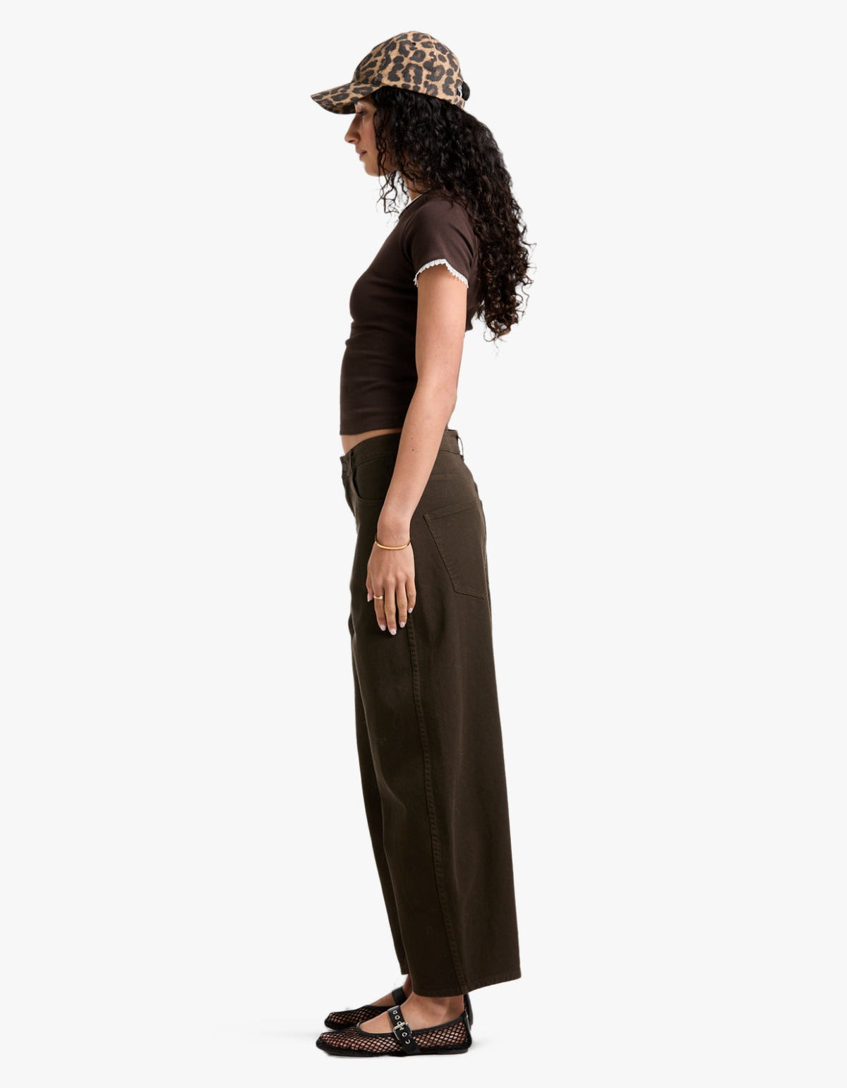 Cotton Twill Barrel Leg Pant - Chocolate Brown