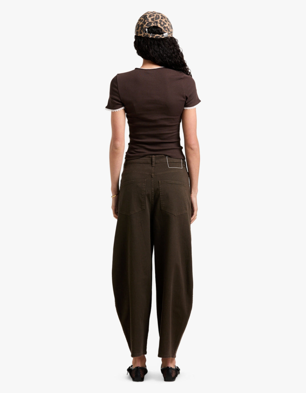 Cotton Twill Barrel Leg Pant - Chocolate Brown