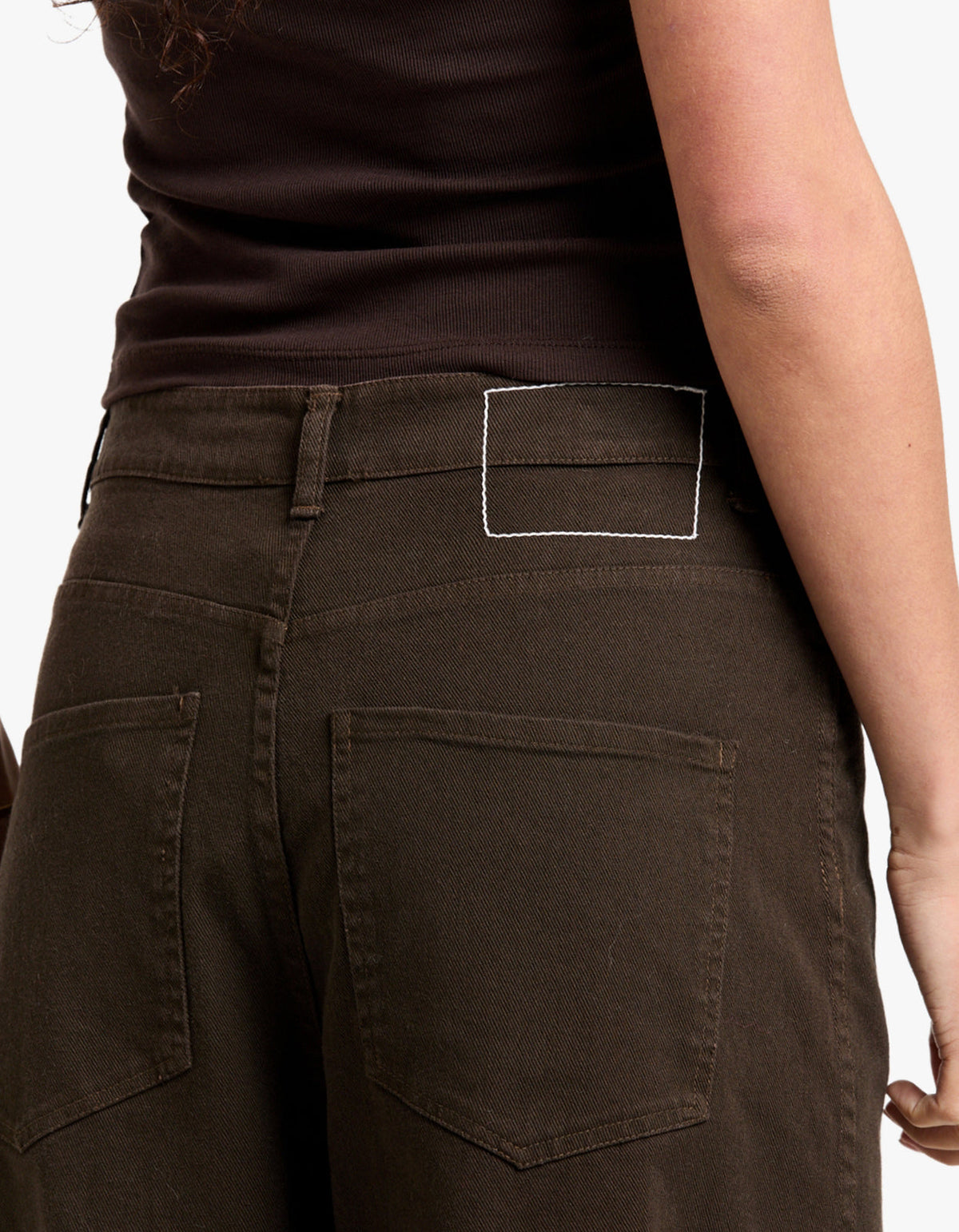 Cotton Twill Barrel Leg Pant - Chocolate Brown