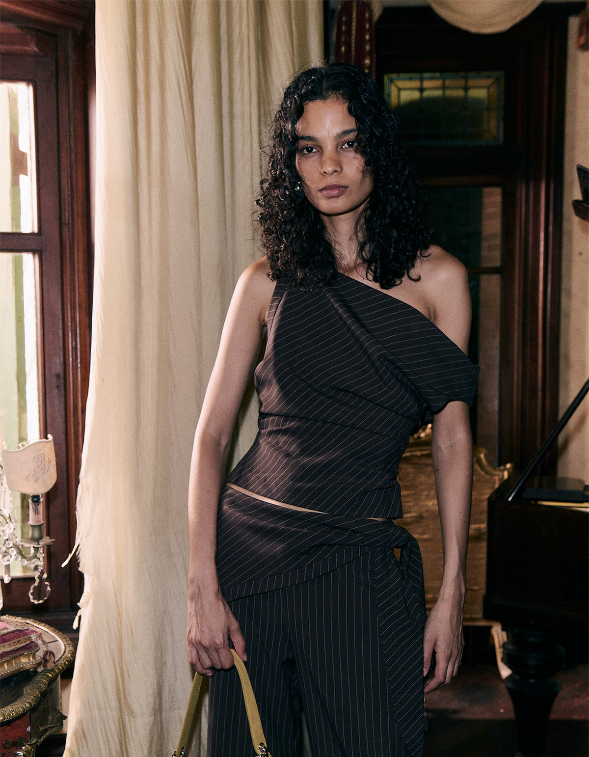 Andre Asym Top - Choc Pinstripe