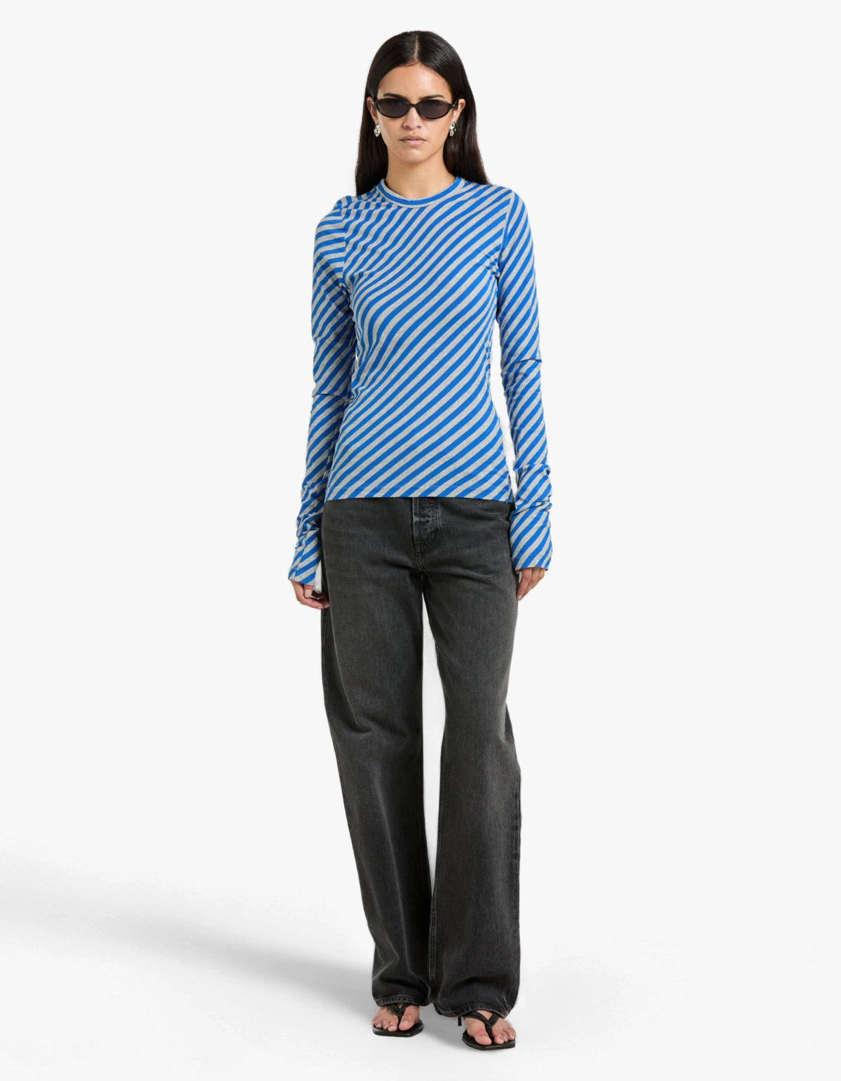 Bias Stripe Baby L/S T-Shirt - Cobalt/Greymarl