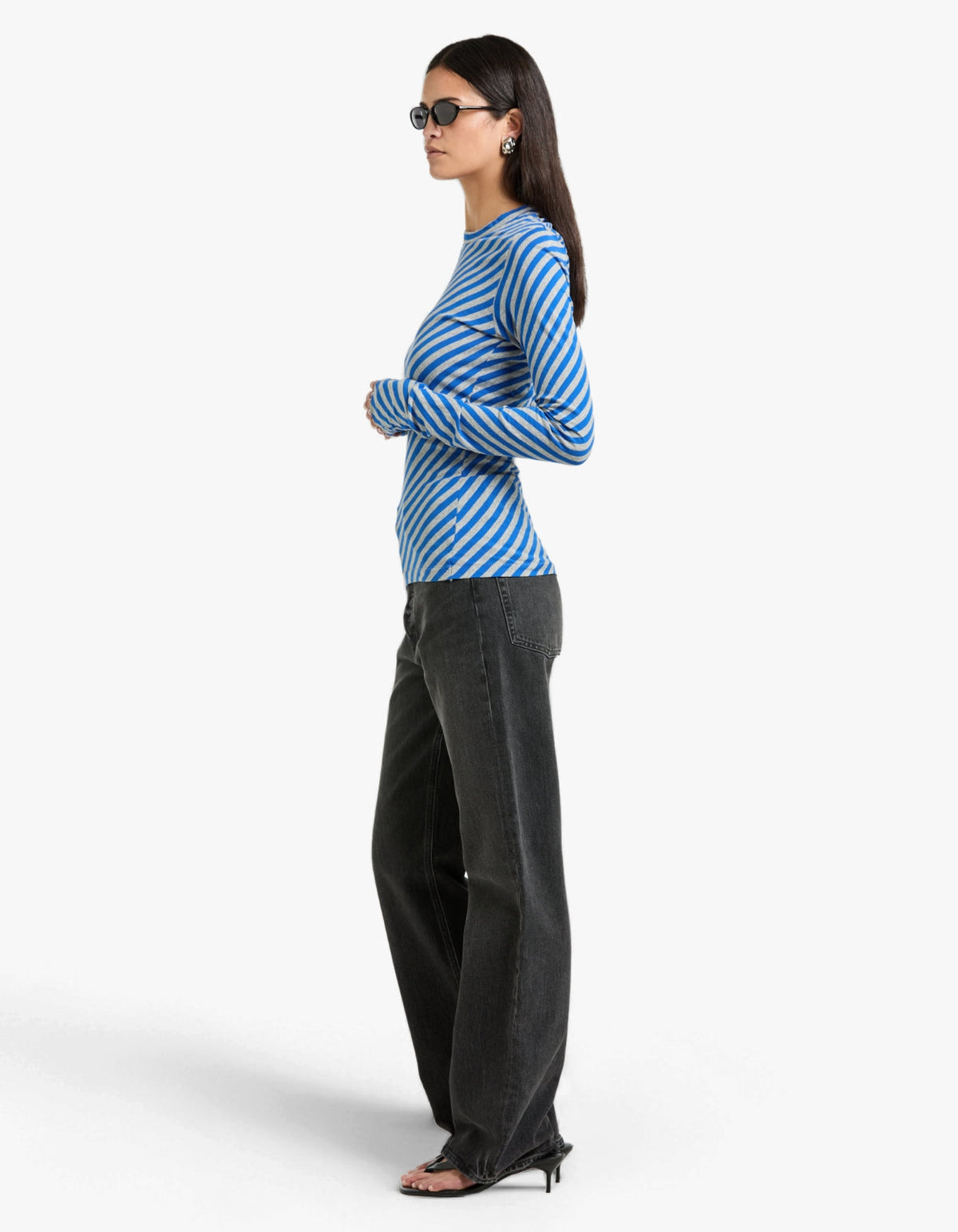 Bias Stripe Baby L/S T-Shirt - Cobalt/Greymarl