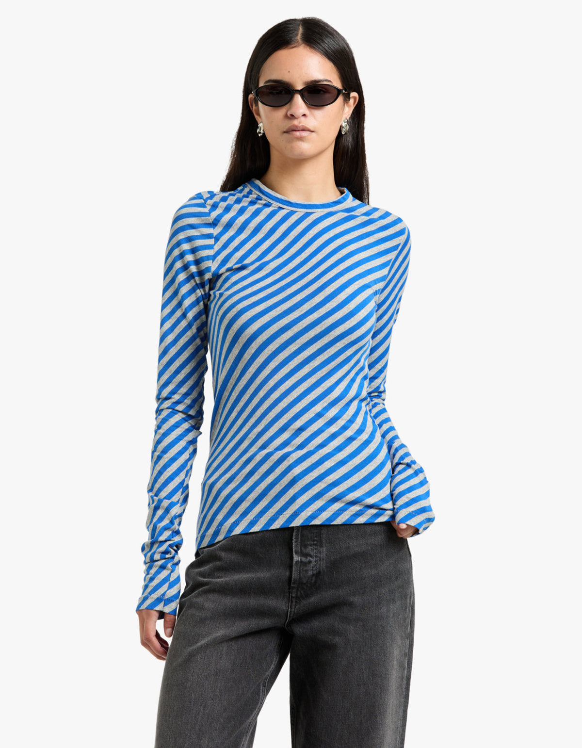 Bias Stripe Baby L/S T-Shirt - Cobalt/Greymarl