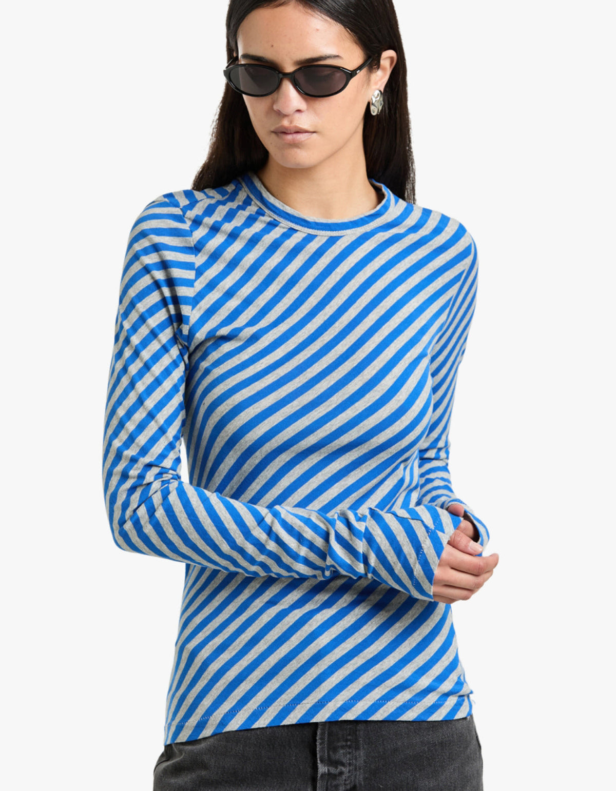 Bias Stripe Baby L/S T-Shirt - Cobalt/Greymarl