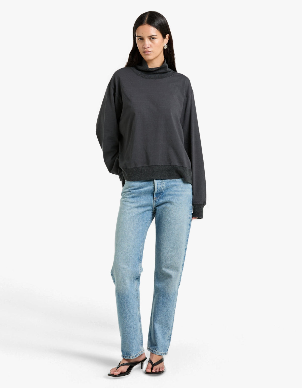 Contrast Funnel Neck Sweat - Washed Navy/Charcoal Marl