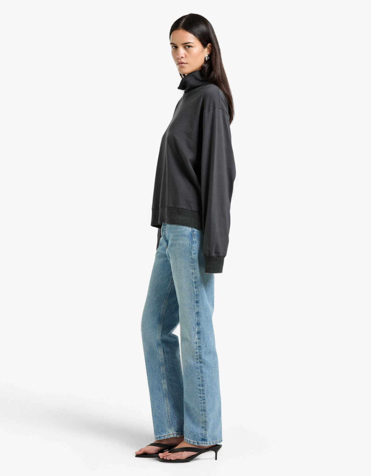 Contrast Funnel Neck Sweat - Washed Navy/Charcoal Marl