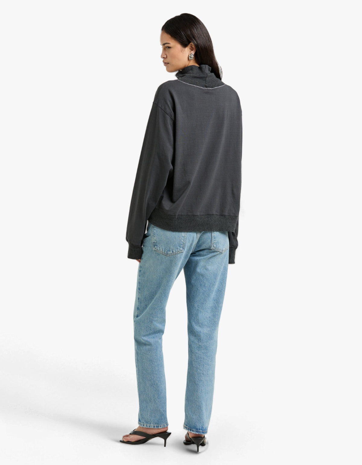Contrast Funnel Neck Sweat - Washed Navy/Charcoal Marl