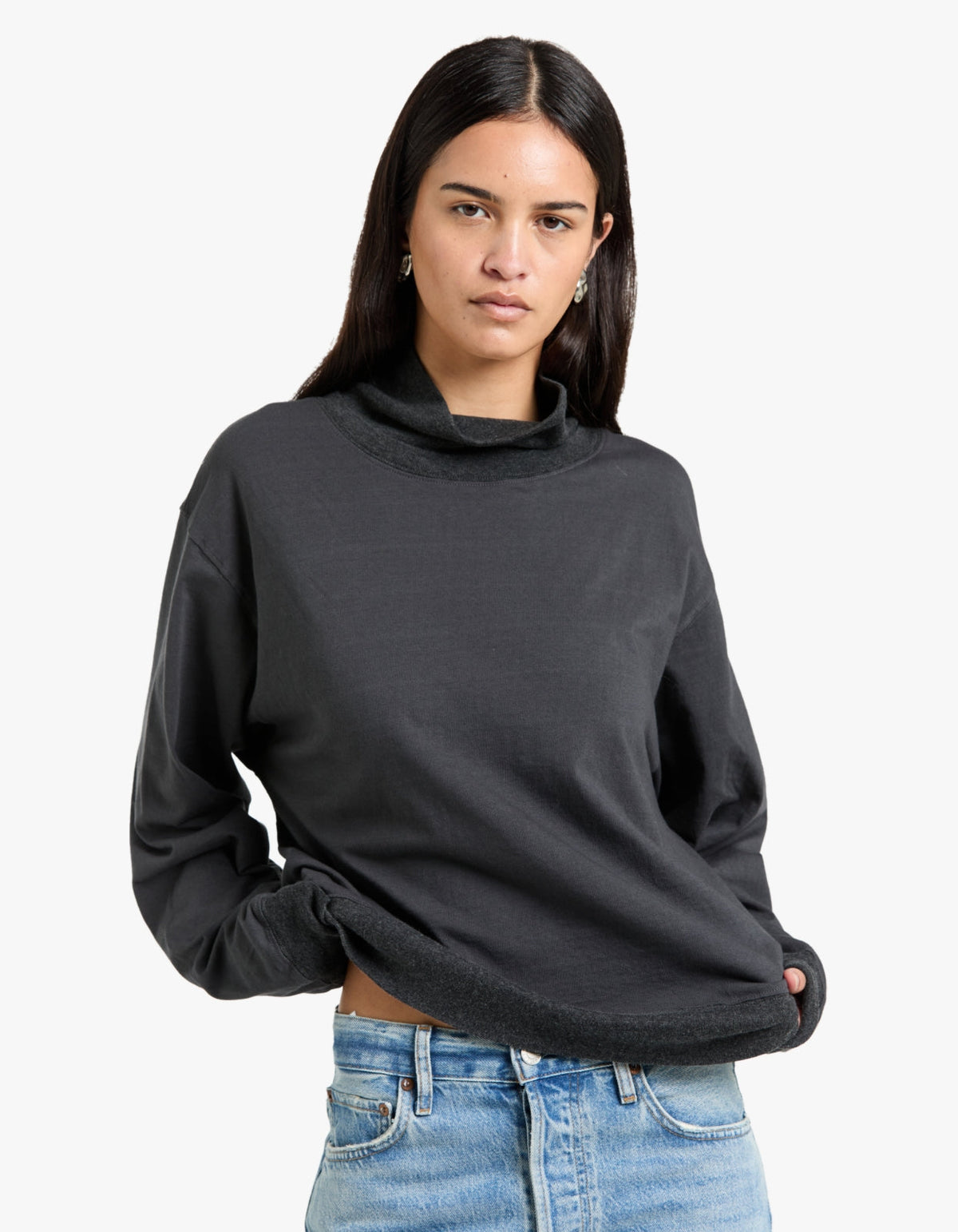 Contrast Funnel Neck Sweat - Washed Navy/Charcoal Marl