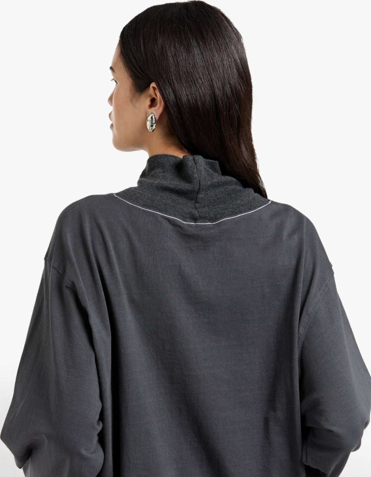 Contrast Funnel Neck Sweat - Washed Navy/Charcoal Marl
