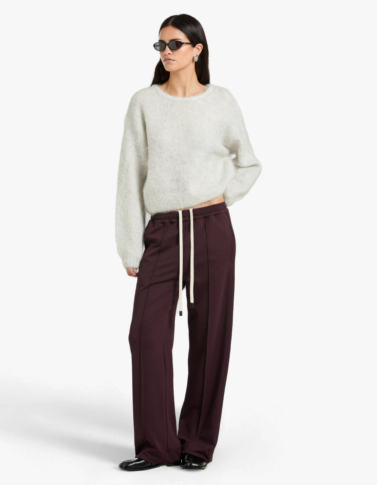 Twill Pinstitch Detail Pant - Dark Plum