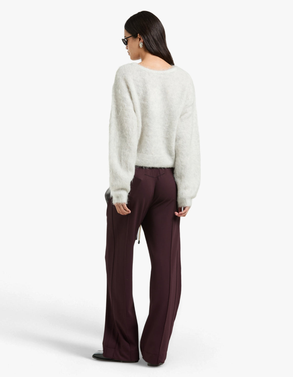 Twill Pinstitch Detail Pant - Dark Plum