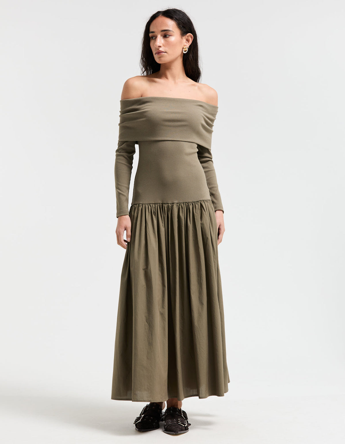 Bianca Off Shoulder Dress - Khaki