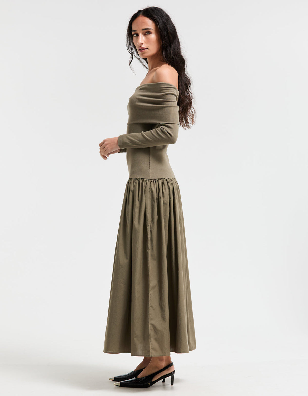 Bianca Off Shoulder Dress - Khaki