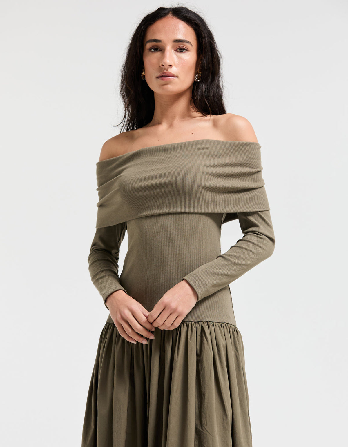 Bianca Off Shoulder Dress - Khaki