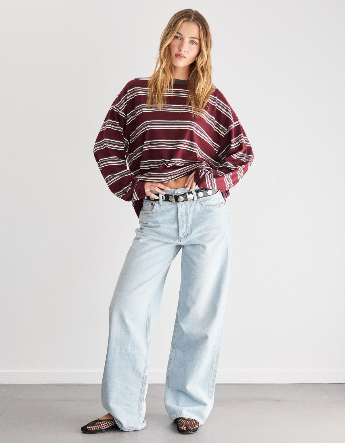 Bonnie L/S Stripe Tee - Burgundy Stripe