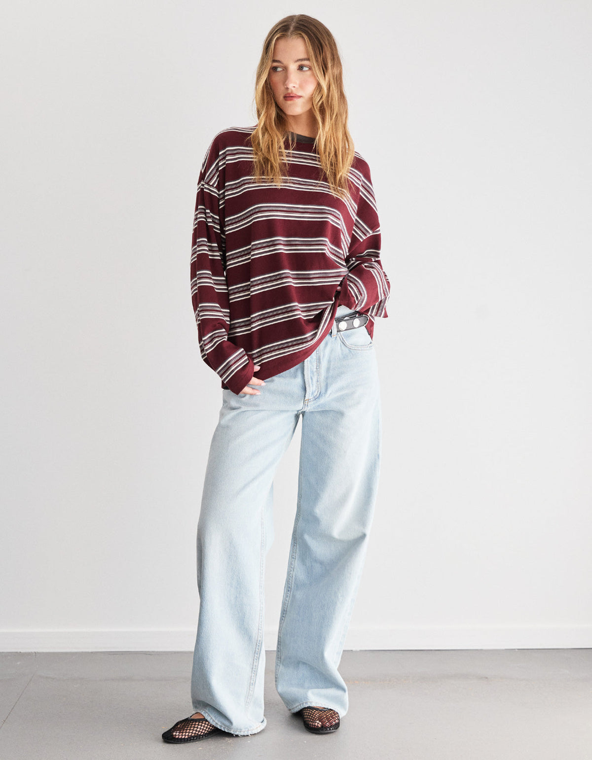 Bonnie L/S Stripe Tee - Burgundy Stripe