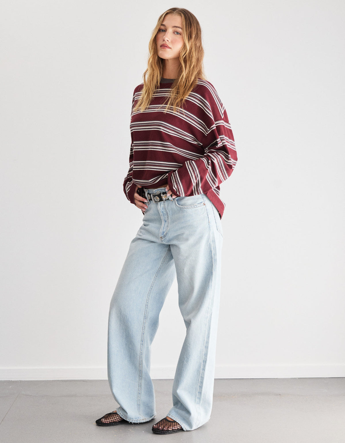 Bonnie L/S Stripe Tee - Burgundy Stripe