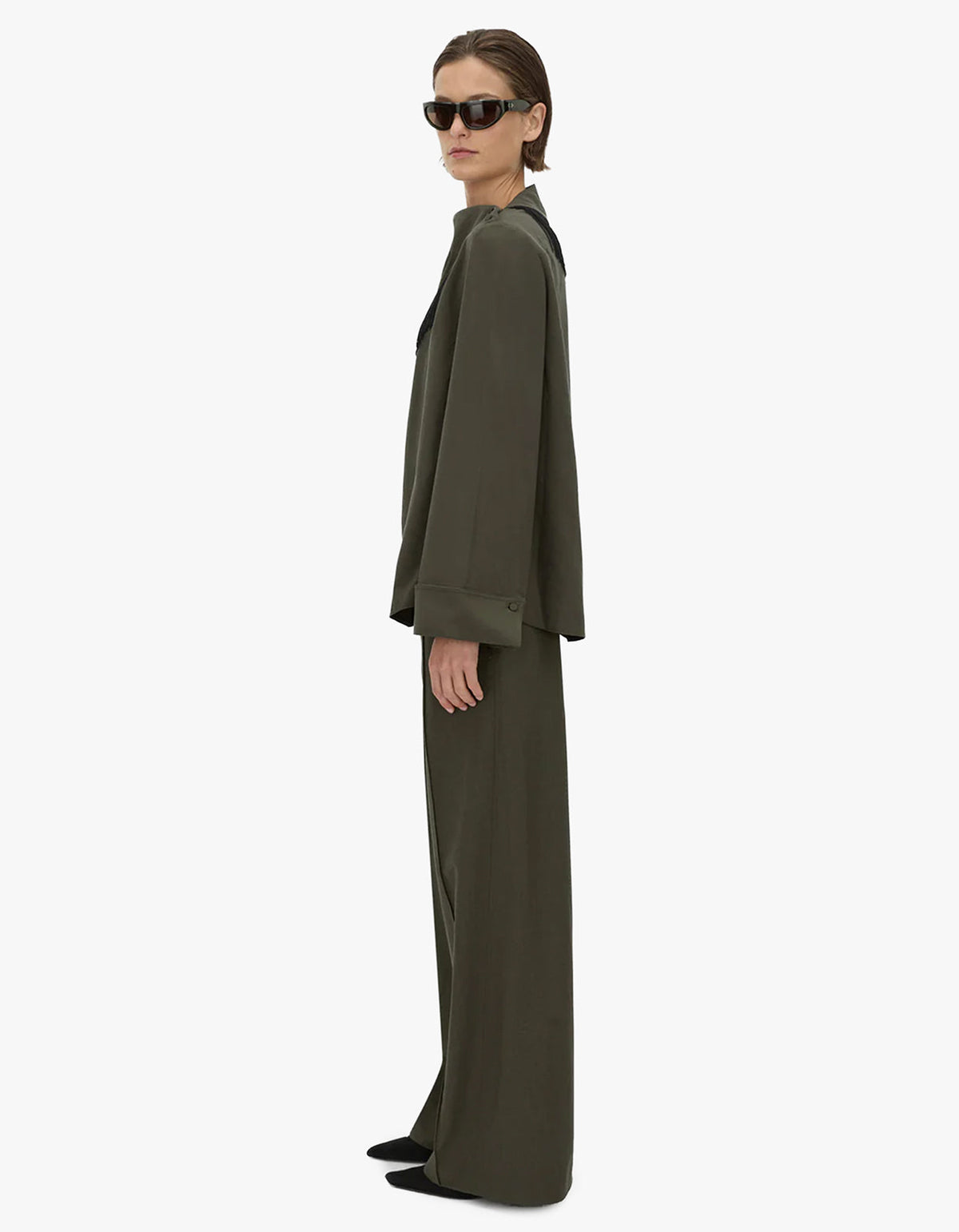 Una Drape Collar Shirt - Dark Emerald