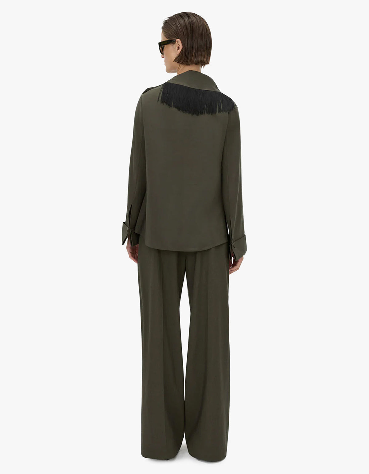 Una Drape Collar Shirt - Dark Emerald