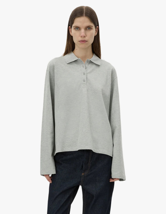 Moreno Long Sleeve Polo Top - Grey Marle