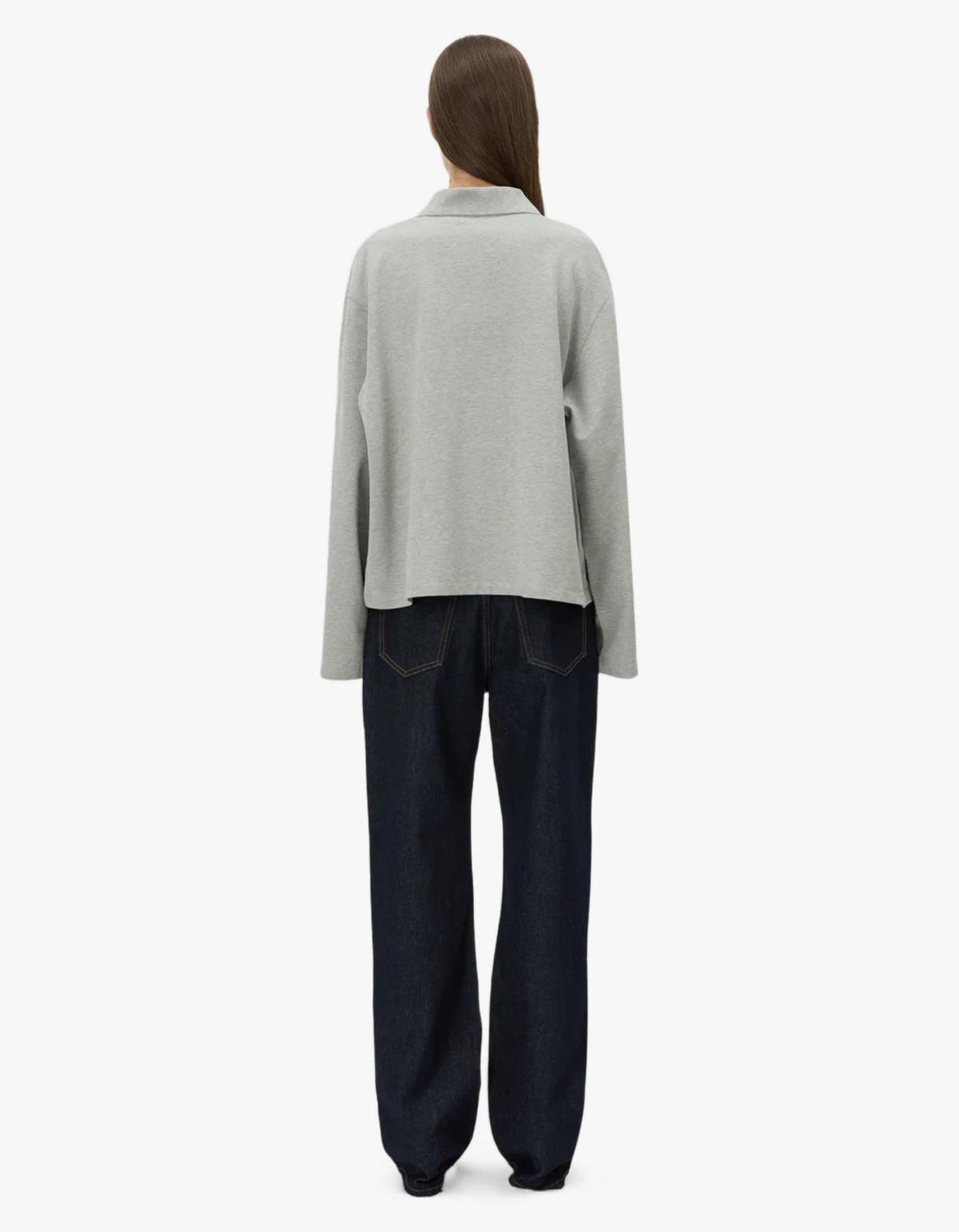 Moreno Long Sleeve Polo Top - Grey Marle