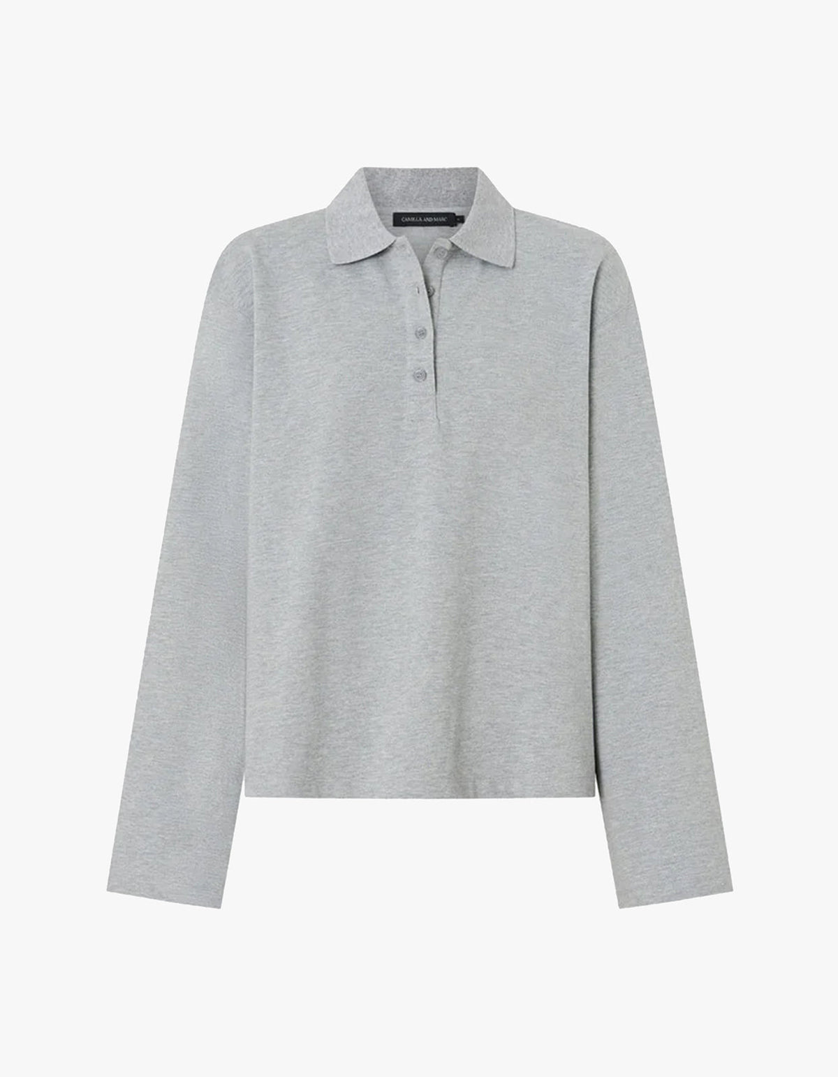 Moreno Long Sleeve Polo Top - Grey Marle