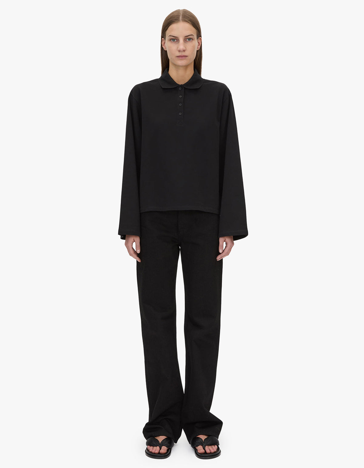 Moreno Long Sleeve Polo Top - Black