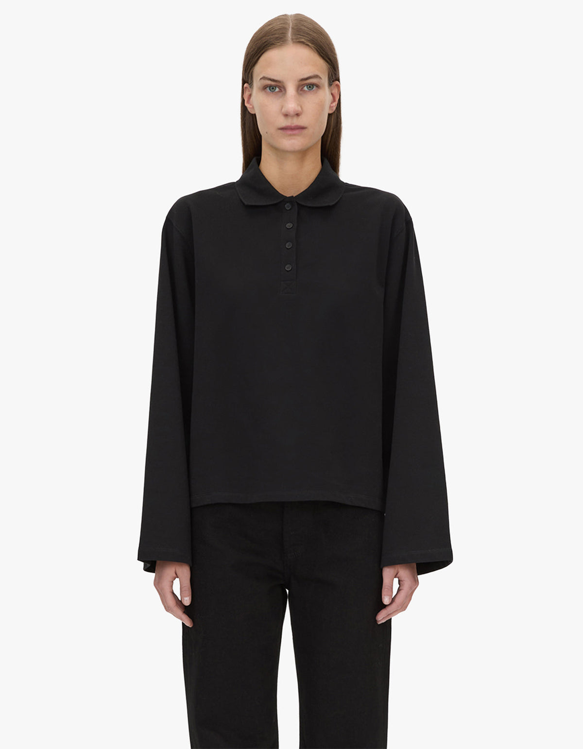 Moreno Long Sleeve Polo Top - Black