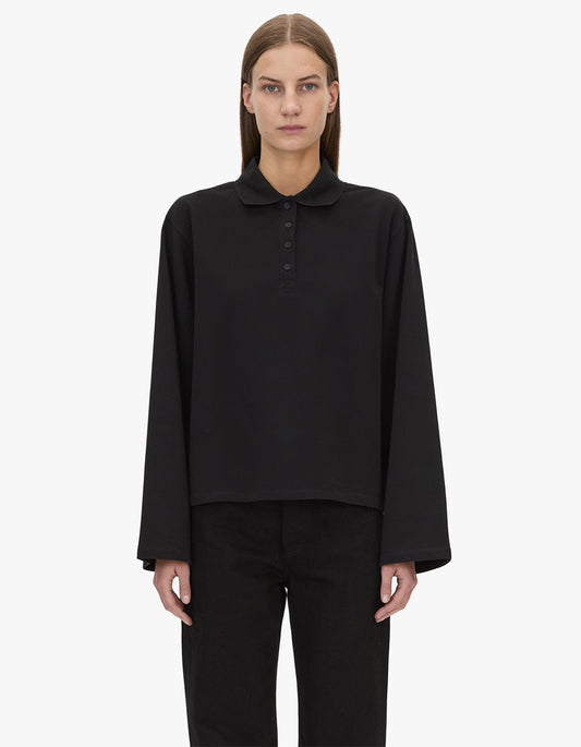 Moreno Long Sleeve Polo Top - Black