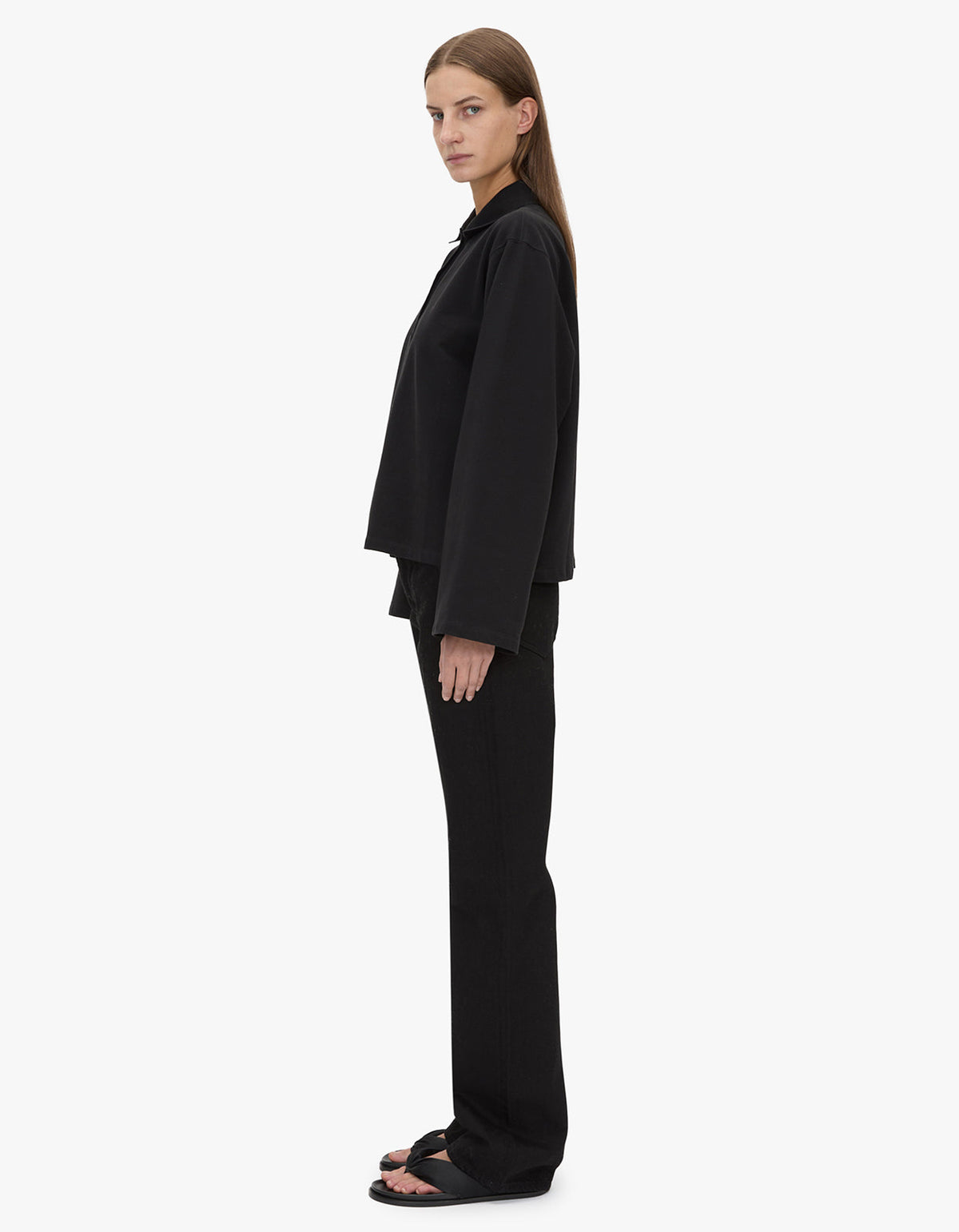 Moreno Long Sleeve Polo Top - Black