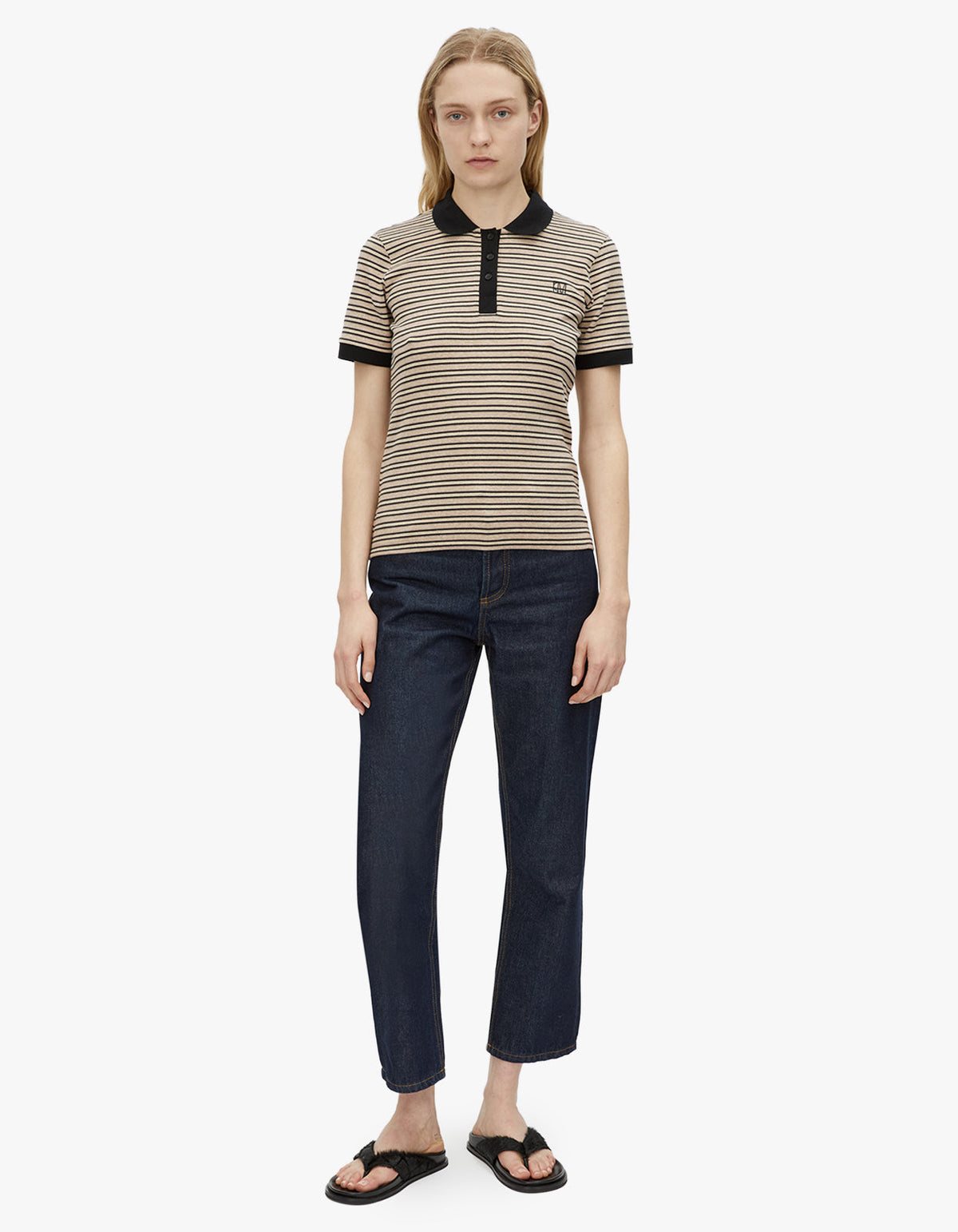Platinum Short Sleeve Polo - Oat Stripe