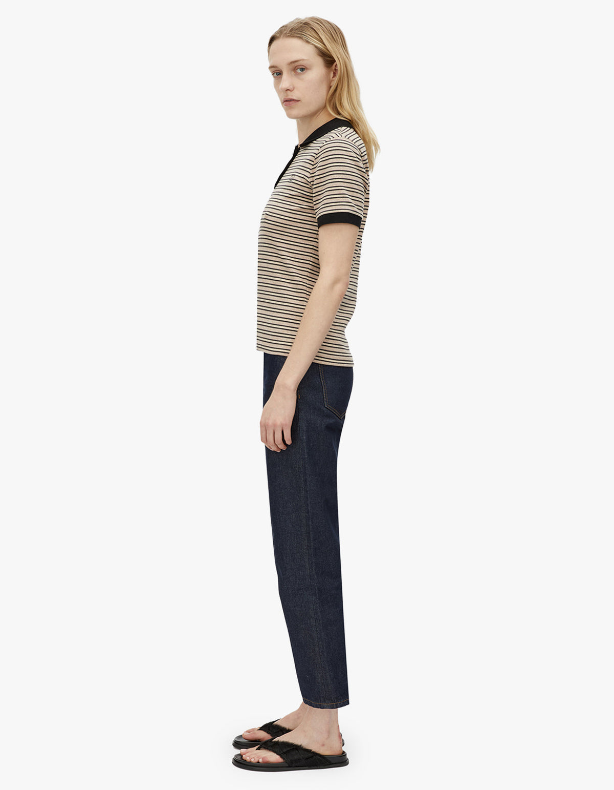 Platinum Short Sleeve Polo - Oat Stripe